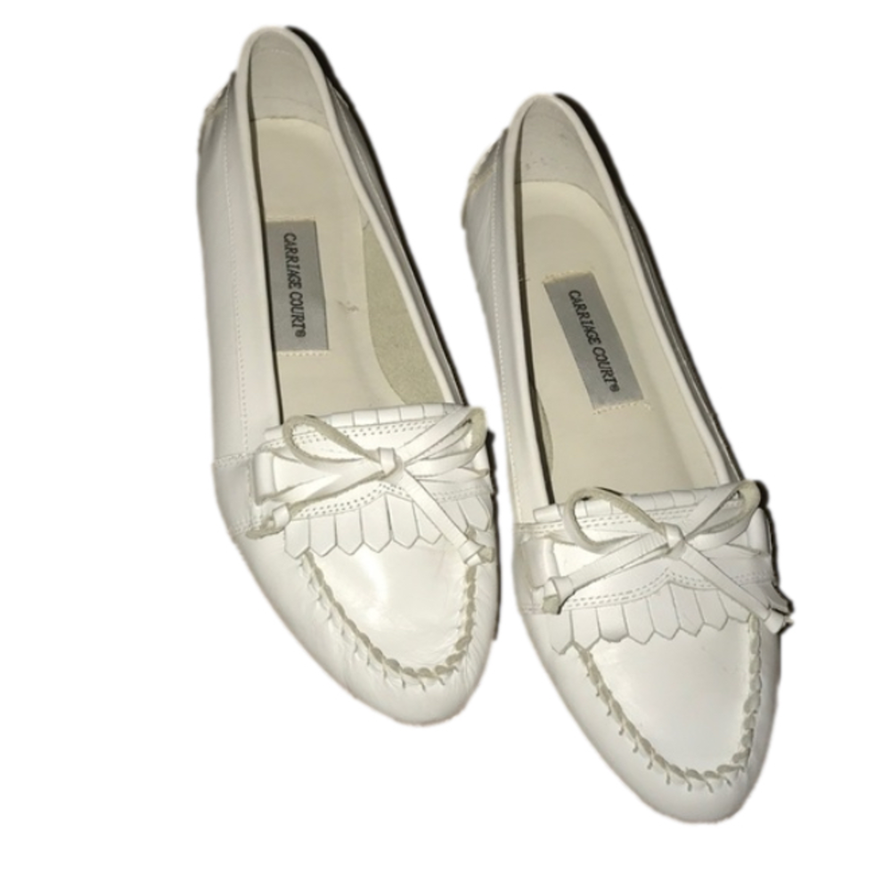 White Leather Vintage Carriage Court Loafers